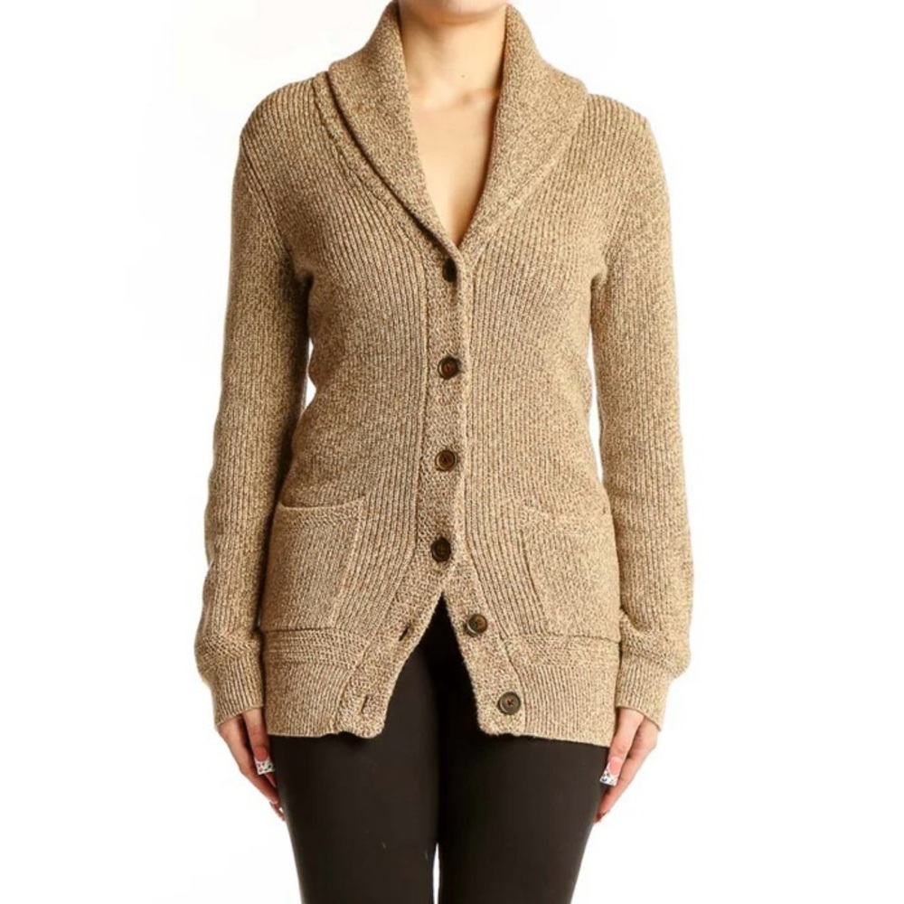 Lauren Ralph Lauren Shawl Collar Grandpa Cardigan Sweater Size XS Marled Tan‎